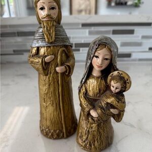 MID CENTURY SCHMID MARY HOLDING BABY JESUS & JOSEPH PAPER MACHE FIGURINES JAPAN